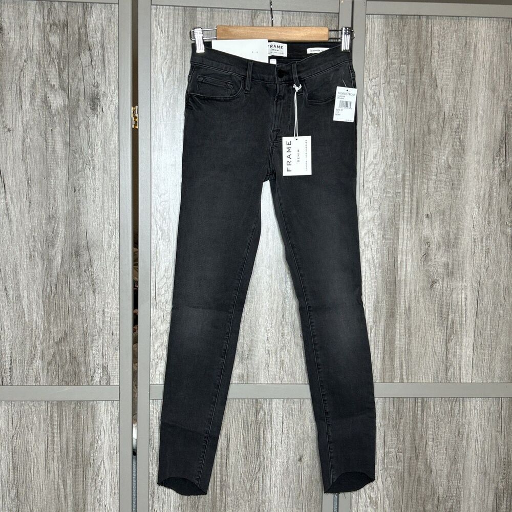 Frame Le Skinny Jeans Size 27 Raw Hem Mid Rise Dark Gray Color NEW